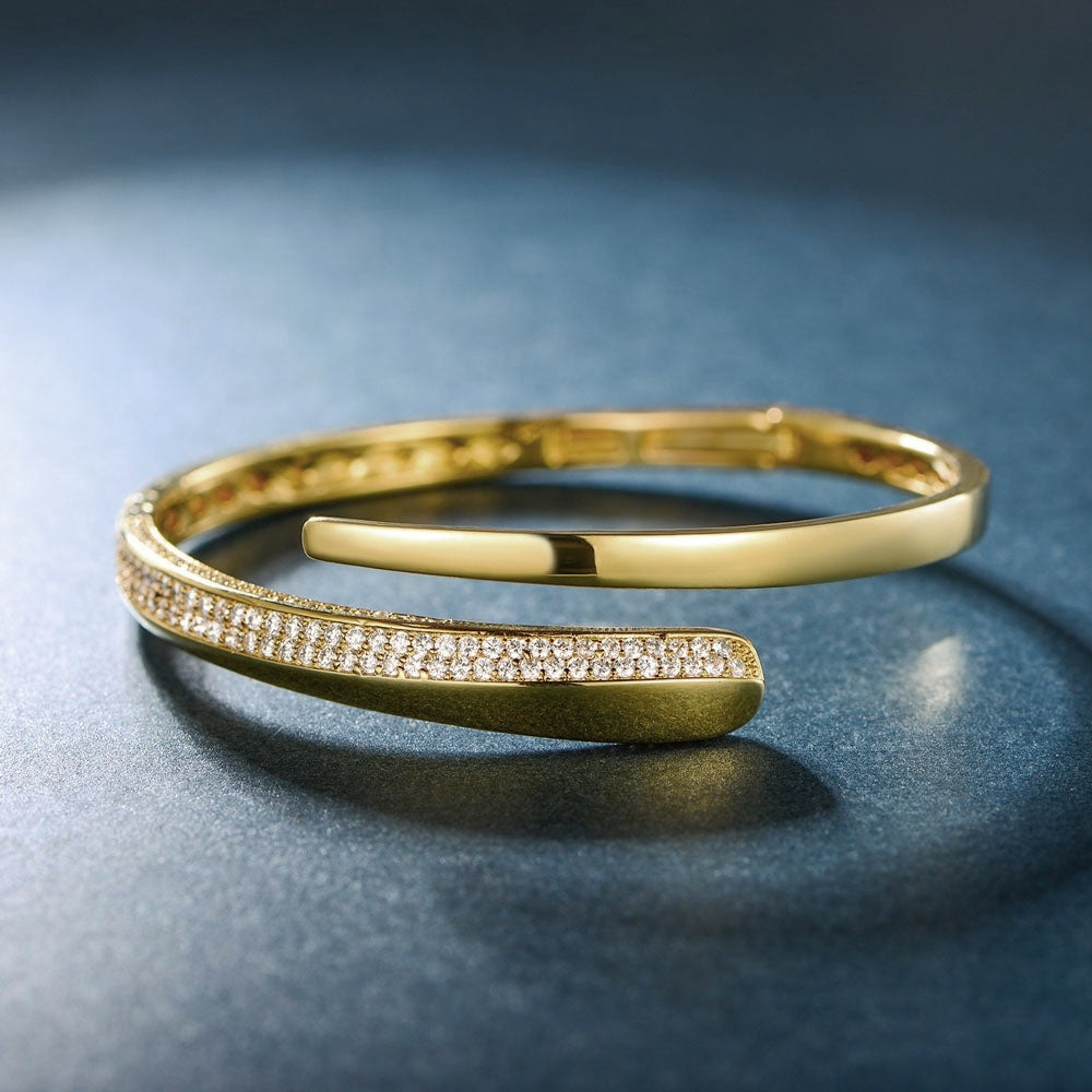 Sterling Silver Swirl Micropave Bangle - HK Jewels