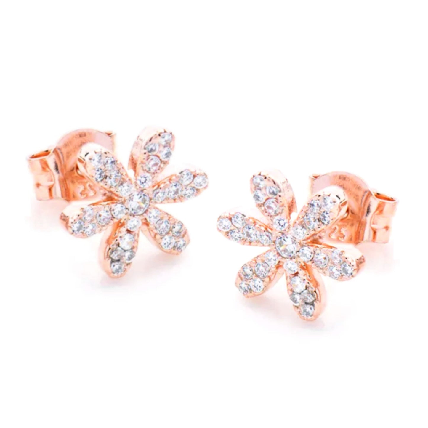 Sterling Silver Six Thin Petal Flower Stud Earrings - HK Jewels