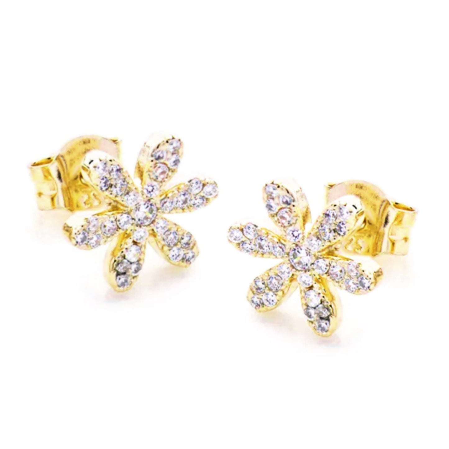 Sterling Silver Six Thin Petal Flower Stud Earrings - HK Jewels