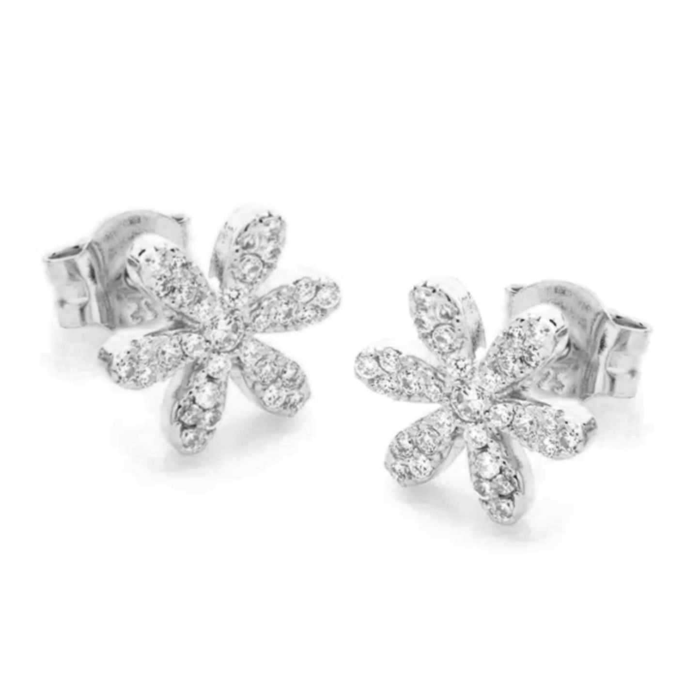 Sterling Silver Six Thin Petal Flower Stud Earrings - HK Jewels