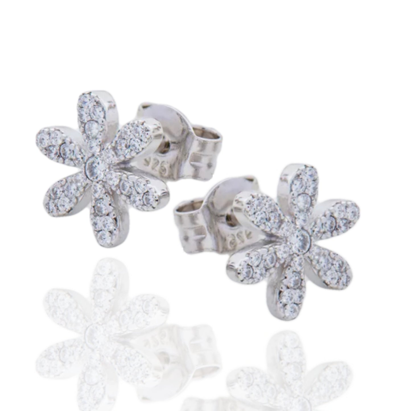 Sterling Silver Six Thin Petal Flower Stud Earrings - HK Jewels
