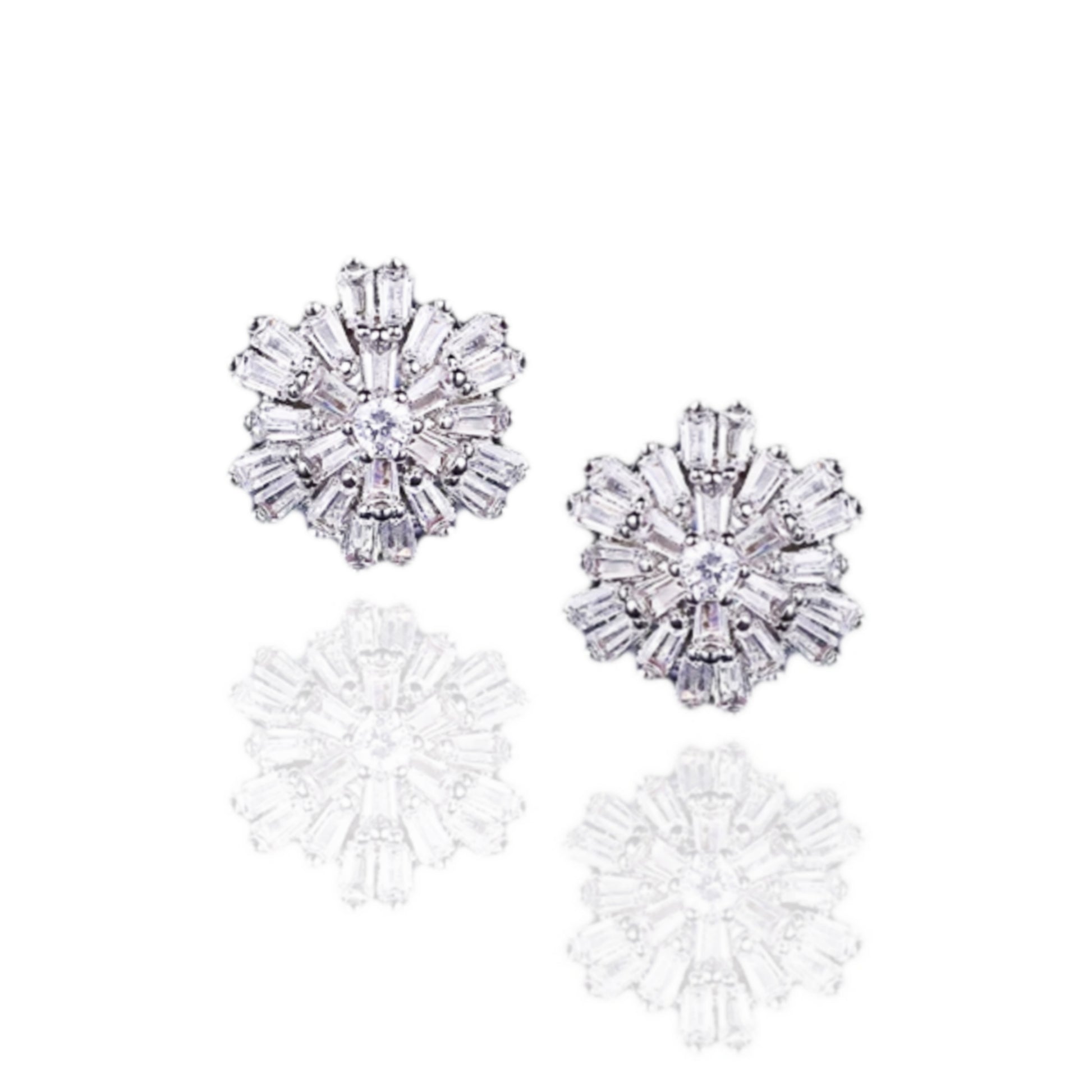 Sterling Silver Baguette Flower Stud Earrings - HK Jewels