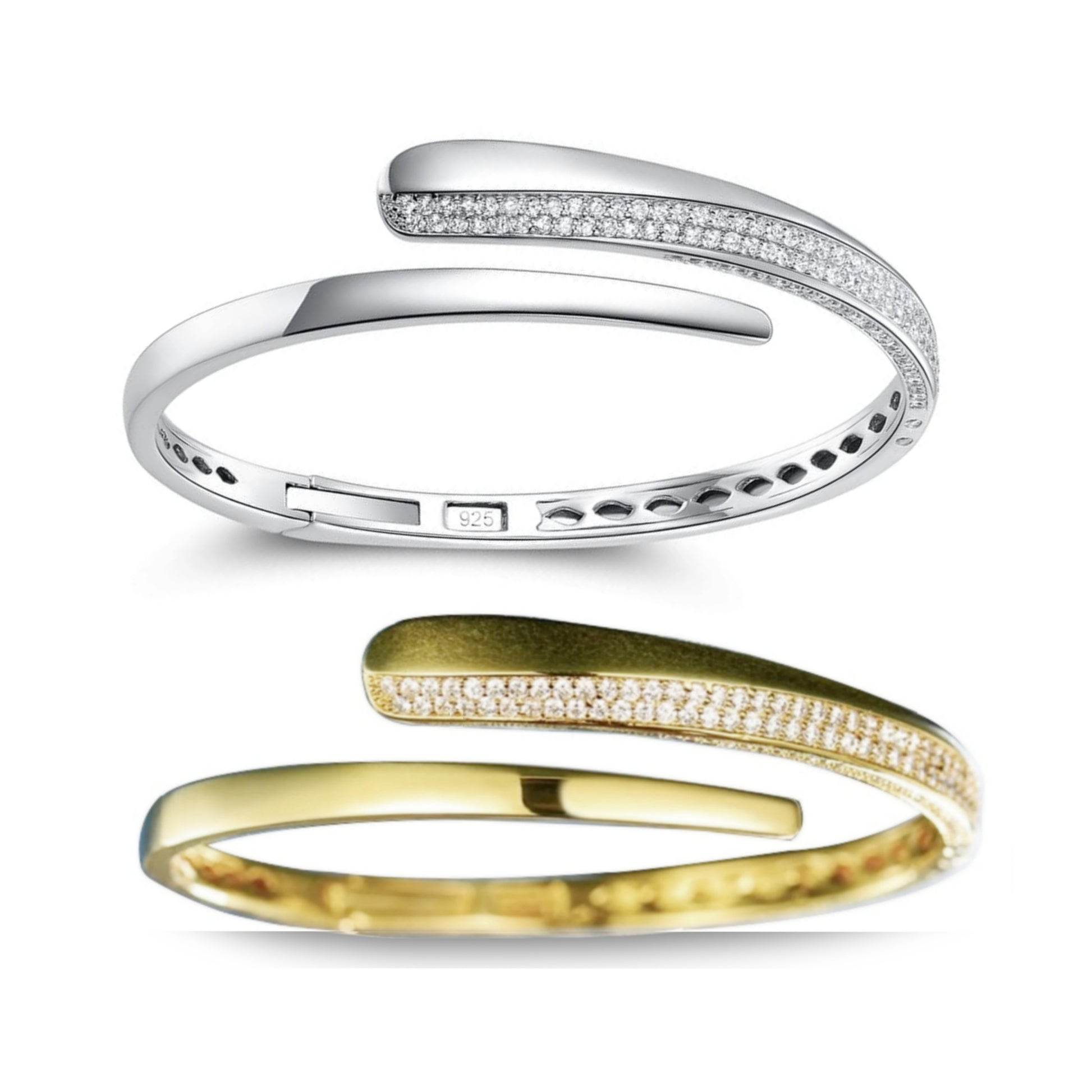 Sterling Silver Swirl Micropave Bangle - HK Jewels