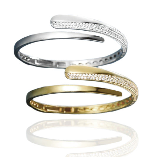 Sterling Silver Swirl Micropave Bangle - HK Jewels
