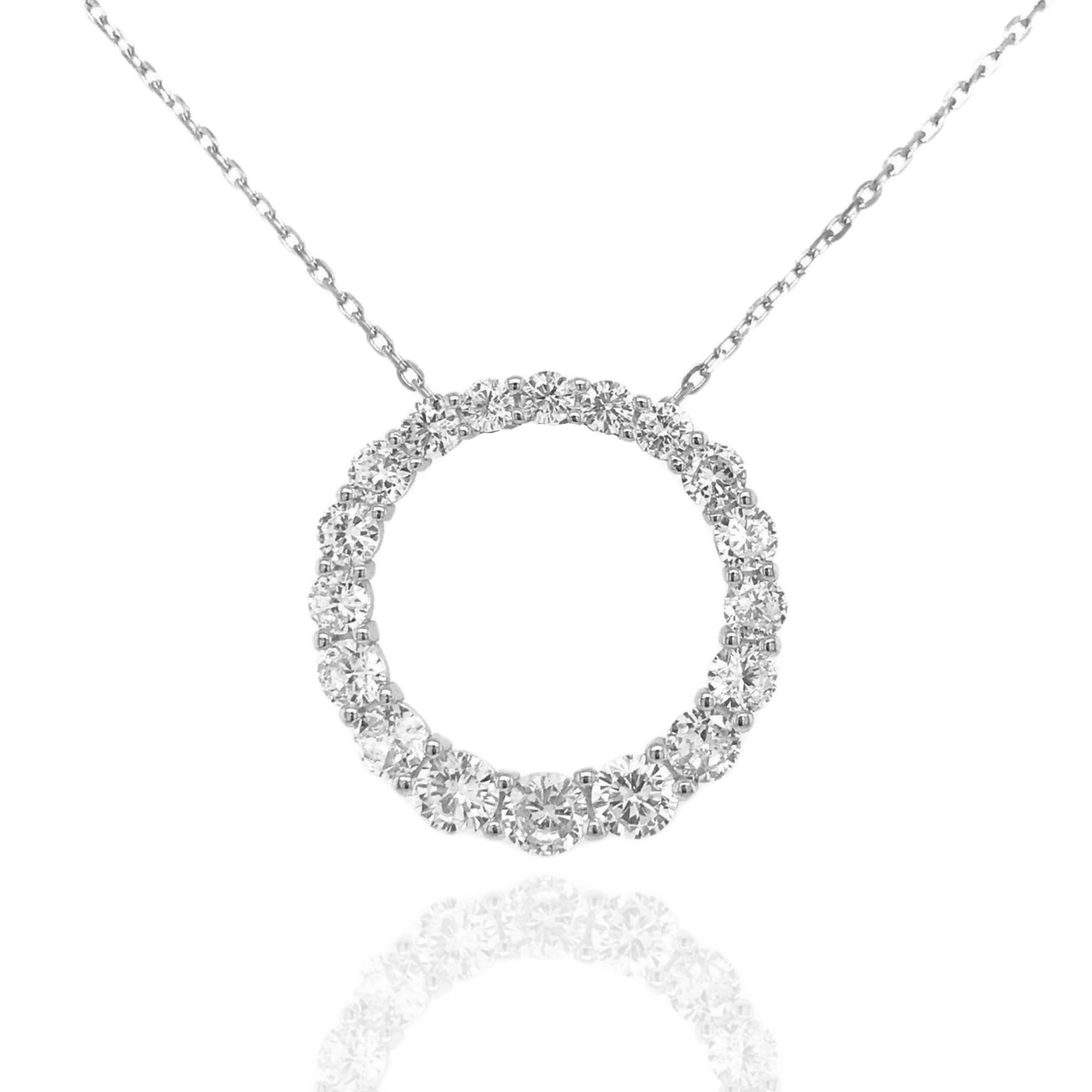 Sterling Silver Graduated CZ Circle Necklace - HK Jewels