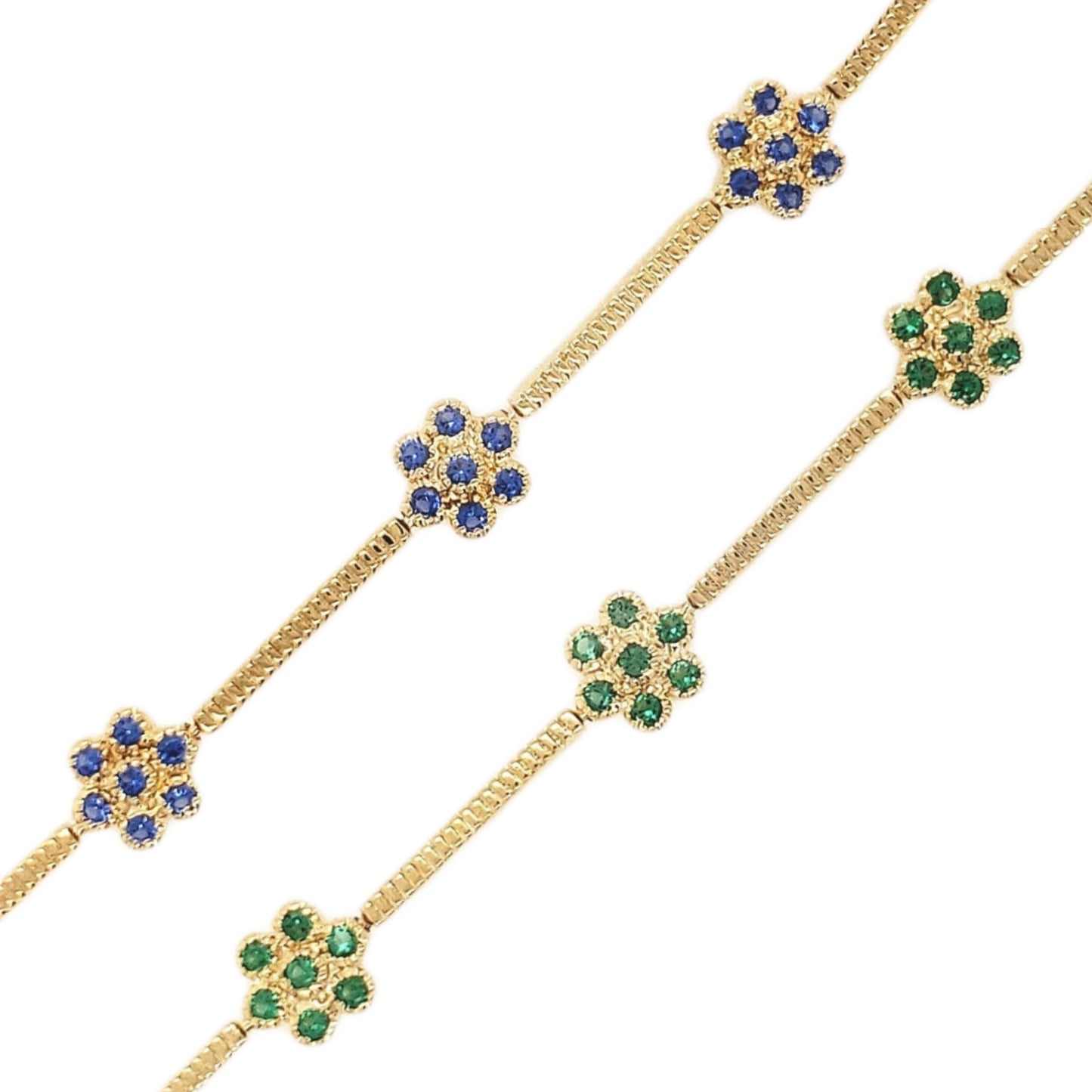 Sterling Silver Gold Plated Colored Stone CZ Flower Bracelet - HK Jewels