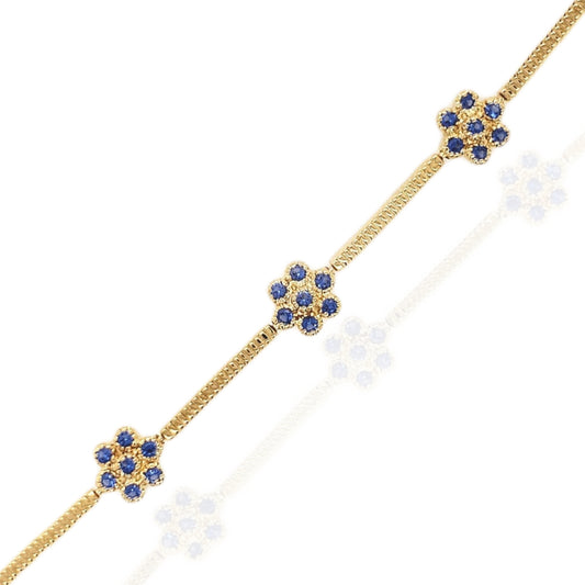 Sterling Silver Gold Plated Colored Stone CZ Flower Bracelet - HK Jewels