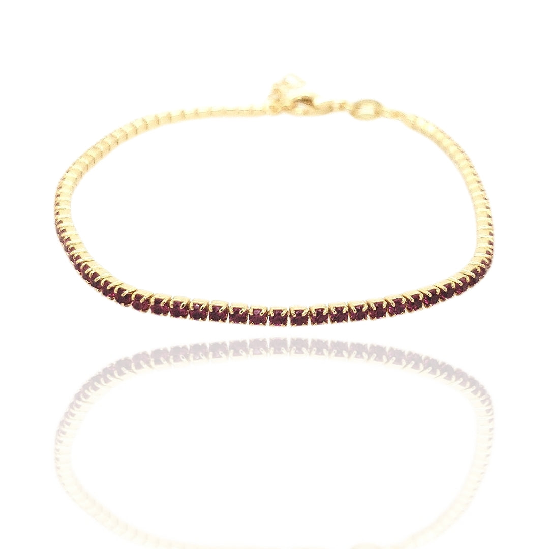 Sterling Silver Gold Plated Colored Stone CZ Tennis Bracelet - HK Jewels