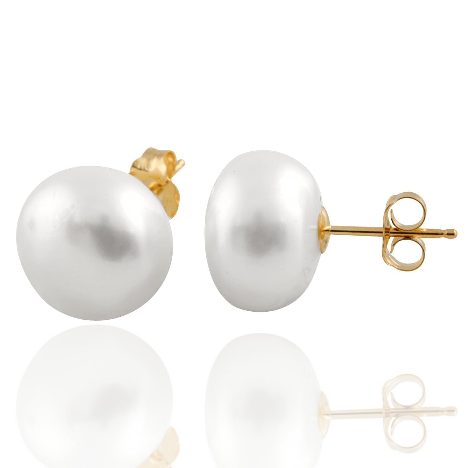Freshwater Button Pearl Studs With Gold Plated Earring Backs - HK Jewels