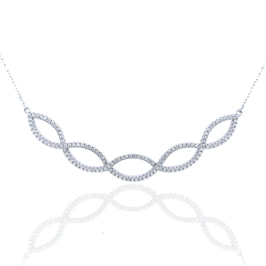 Sterling Silver Micro Pave Twisted Bar Necklace - HK Jewels