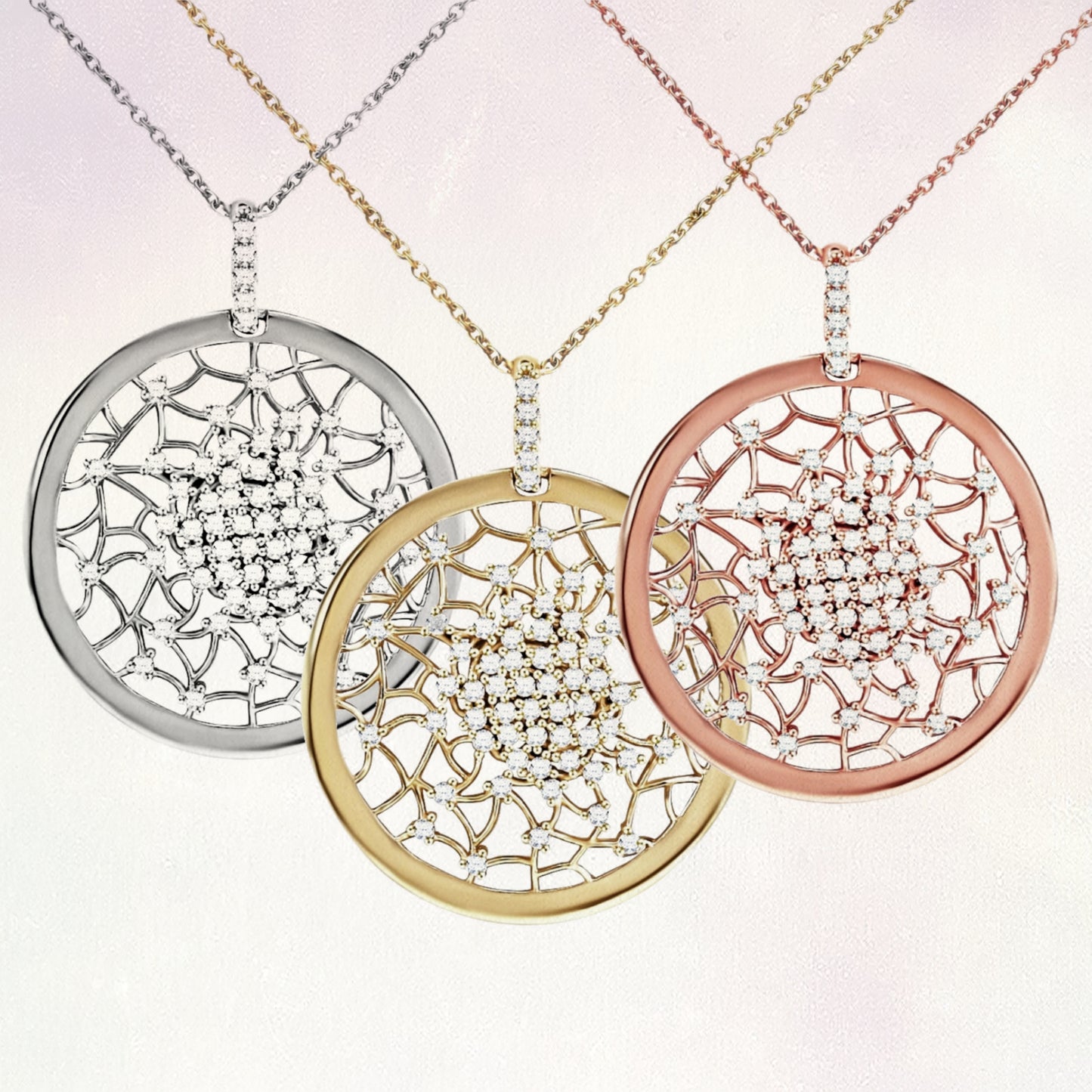 Rose/Yellow/White Gold Plated Sterling Silver Sprinkled CZ Pendant - HK Jewels