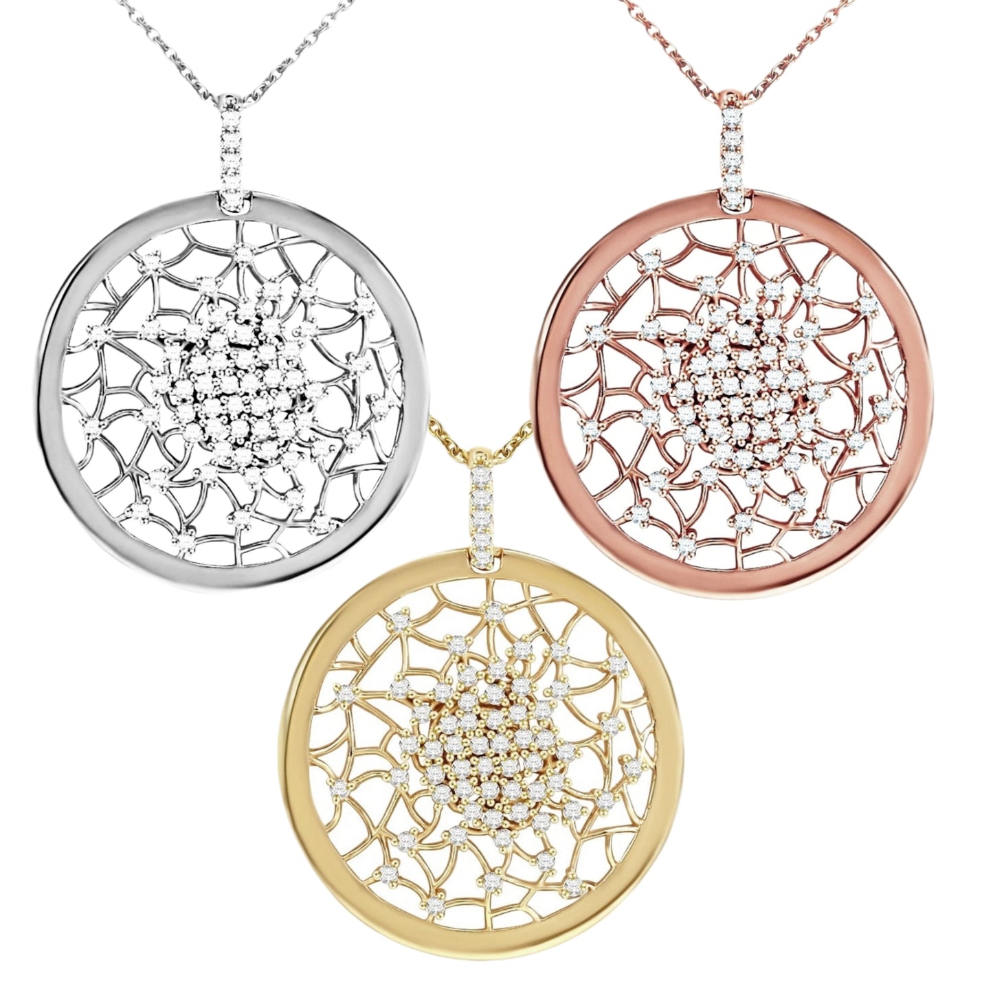 Rose/Yellow/White Gold Plated Sterling Silver Sprinkled CZ Pendant - HK Jewels