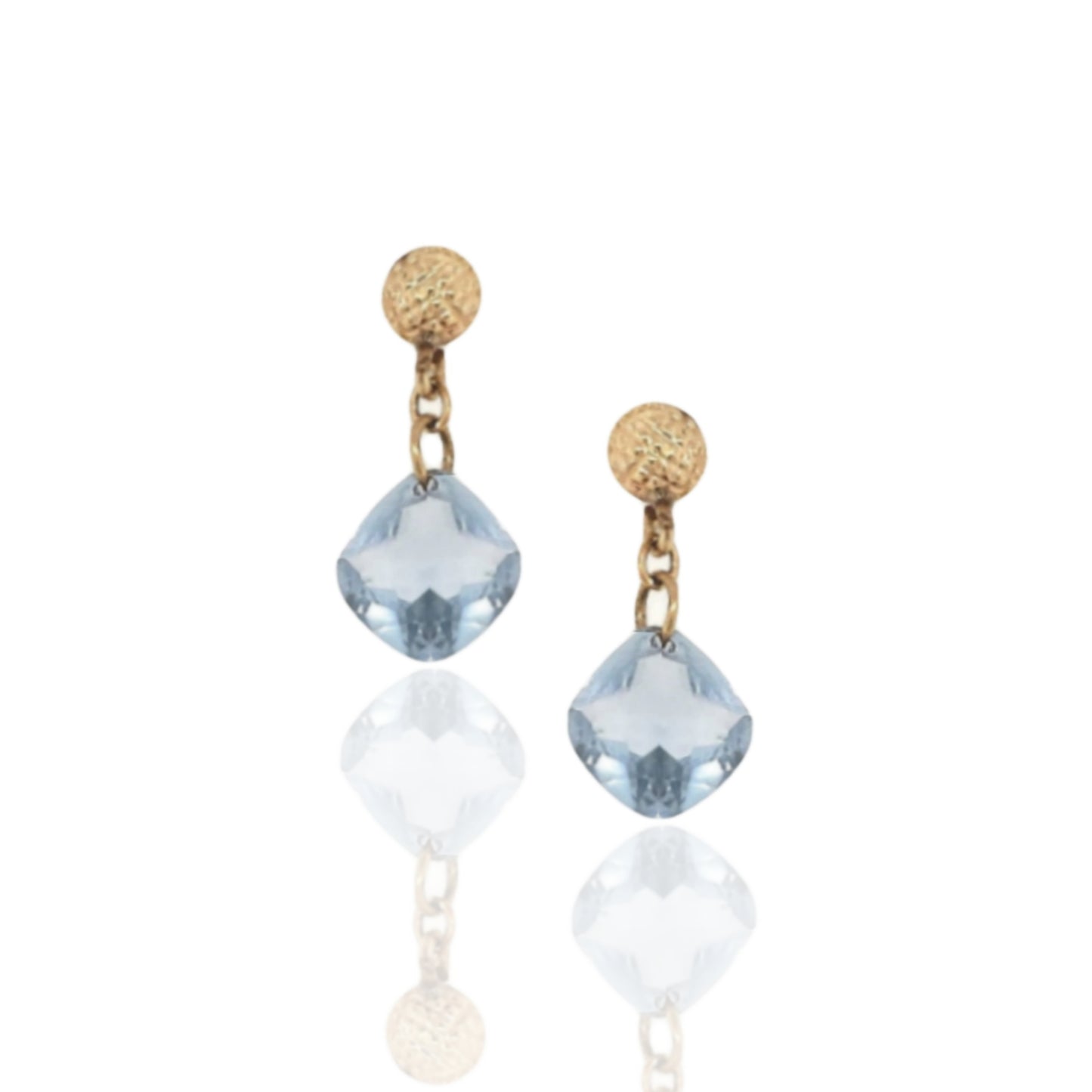 14k Gold With Diamond Shape Blue CZ Hanging On Screwback Post Earring - HK Jewels