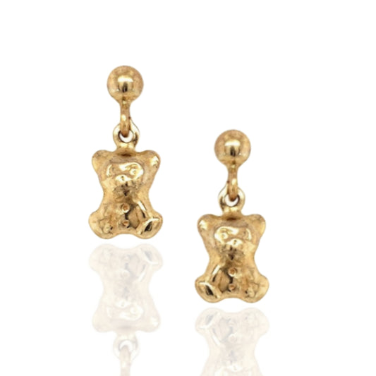 14k Childrens Teddy Bear Hanging Post Earrings - HK Jewels