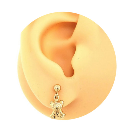 14k Childrens Teddy Bear Hanging Post Earrings - HK Jewels