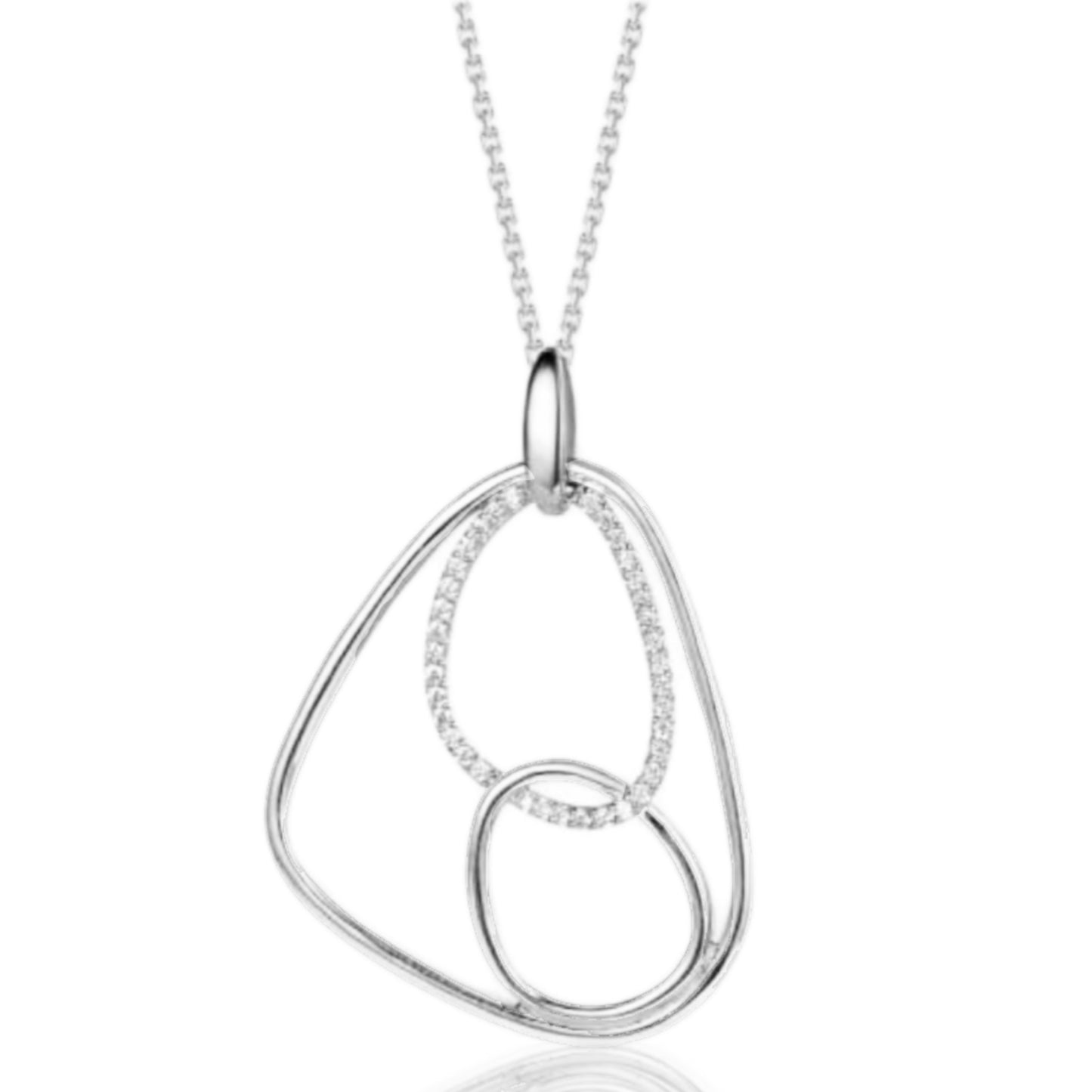 Sterling Silver CZ Geometric Shapes Inside Triangle Shape Pendant - HK Jewels