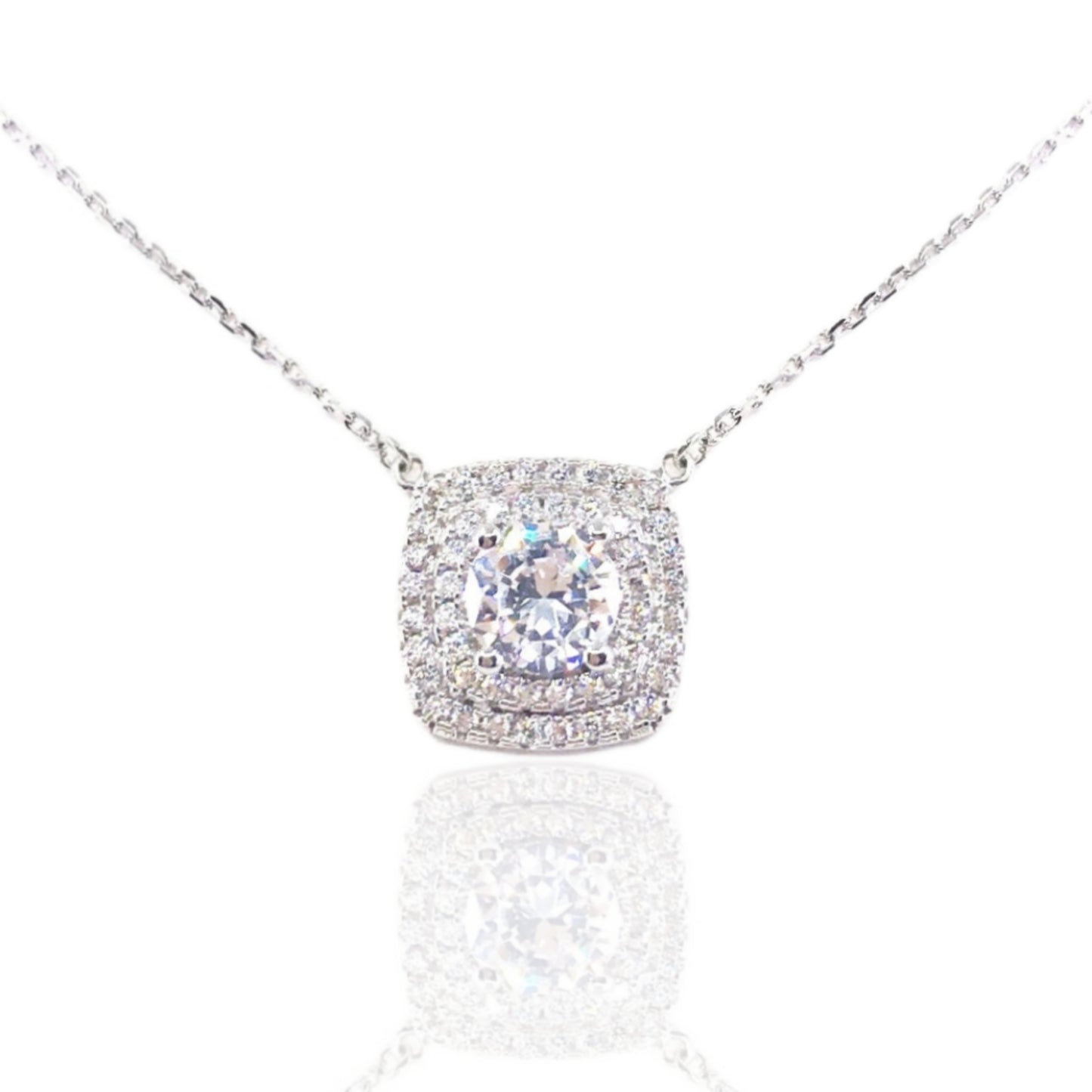 Sterling Silver Square Solitaire Necklace - HK Jewels