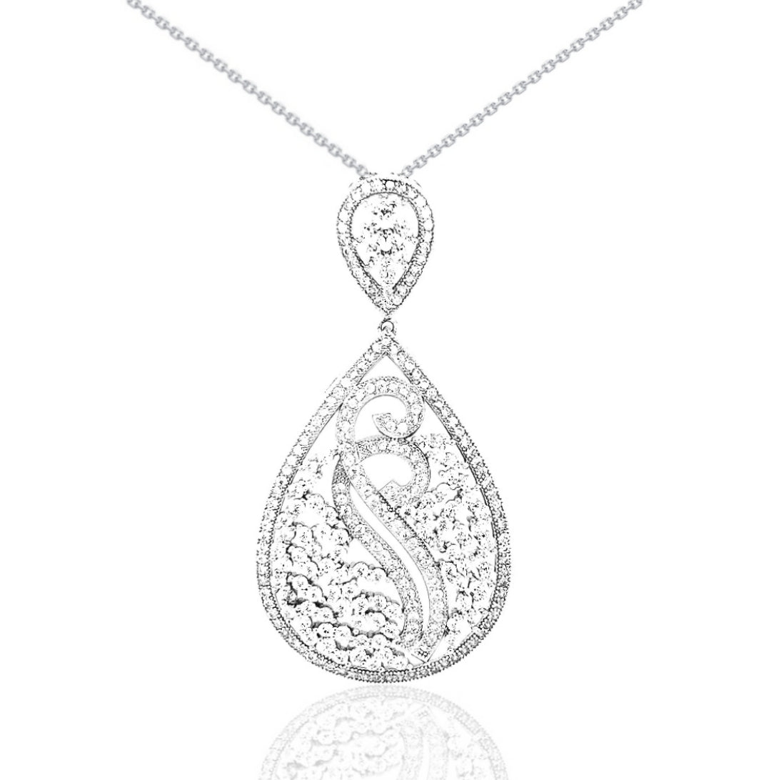 Sterling Silver Teardrop With A Decorative CZ Design Pendant - HK Jewels