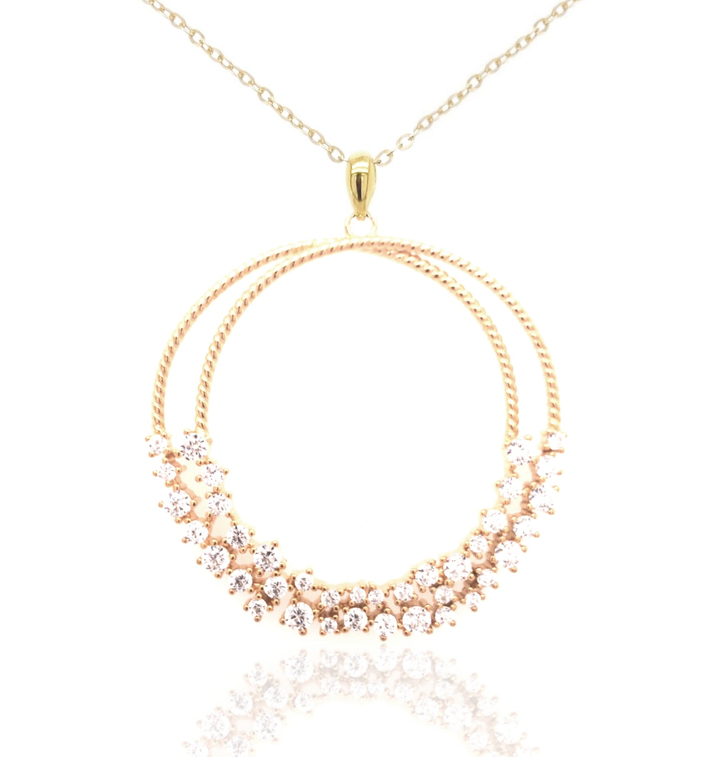 Sterling Silver Double Circle CZ Pendant - HK Jewels
