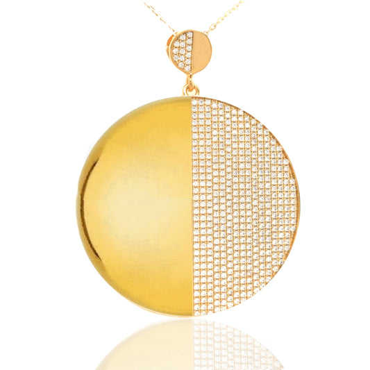 Sterling Silver Gold-Plated Large Round CZ Pendant - HK Jewels