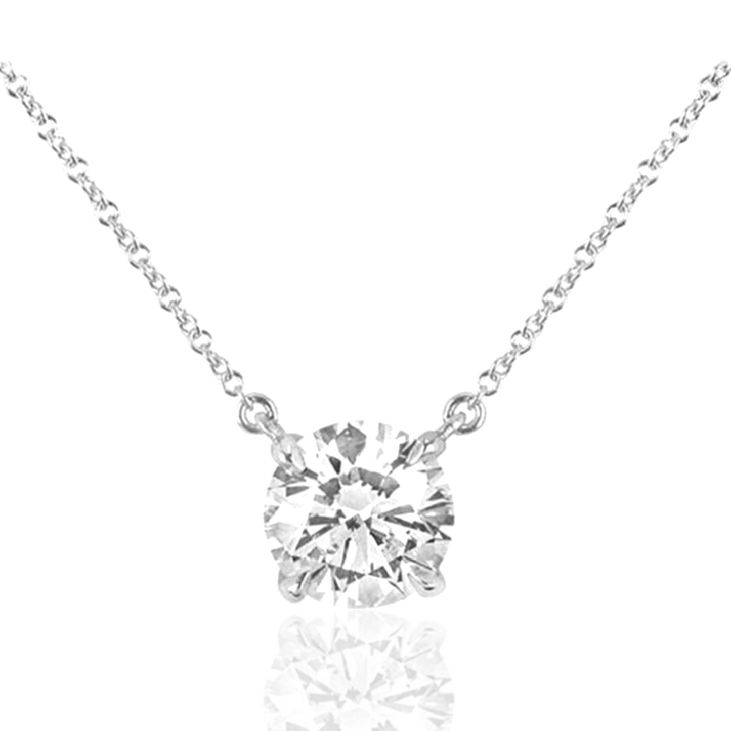 Sterling Silver CZ Solitaire Necklace - HK Jewels