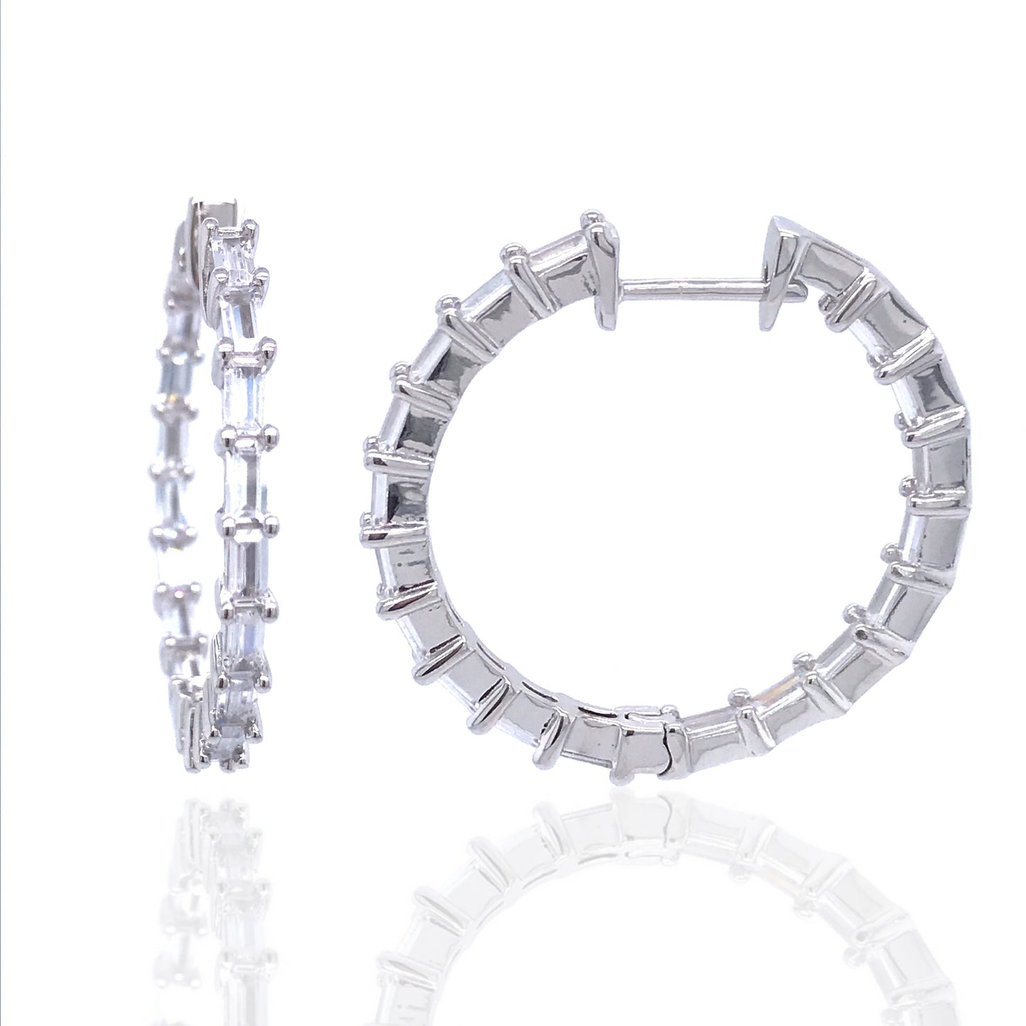 Sterling Silver 1 1/2 Inch Baguette Hoop Earring - HK Jewels