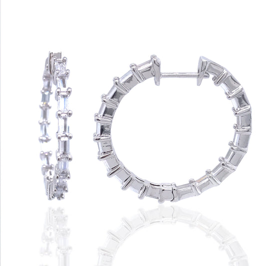 Sterling Silver 1 1/2 Inch Baguette Hoop Earring - HK Jewels