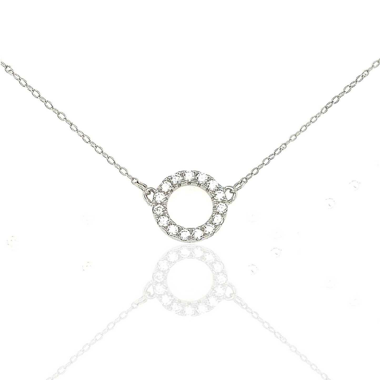 Sterling Silver Small CZ Circle Necklace - HK Jewels