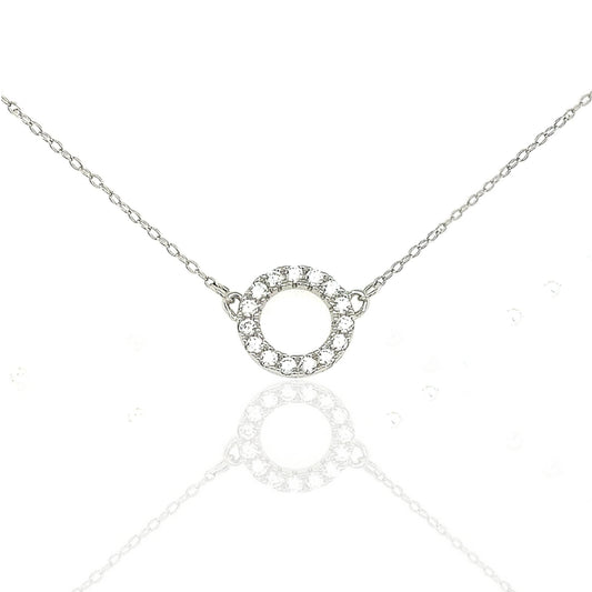 Sterling Silver Small CZ Circle Necklace - HK Jewels