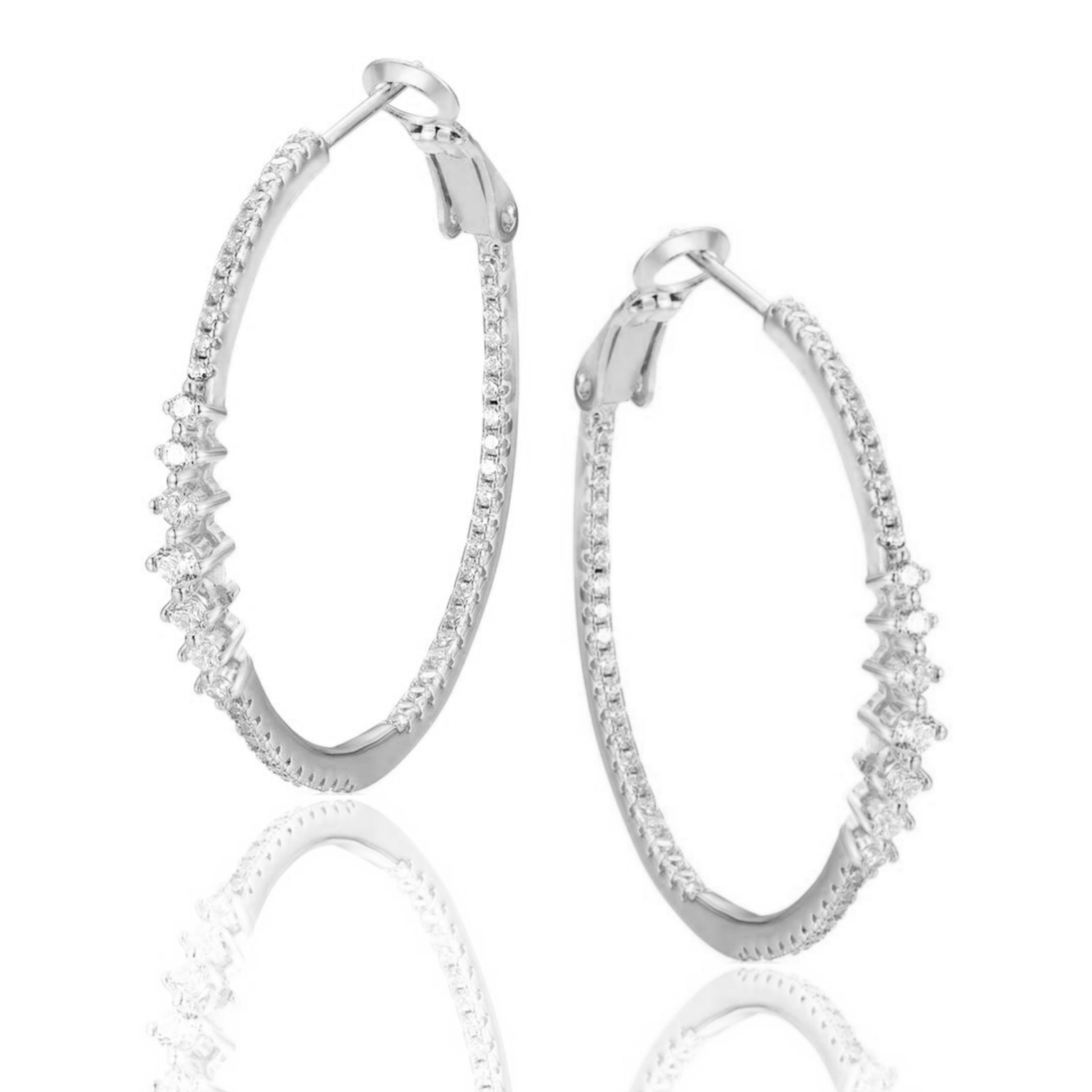 Round CZ Hoop Earrings with Front Large CZs - HK Jewels