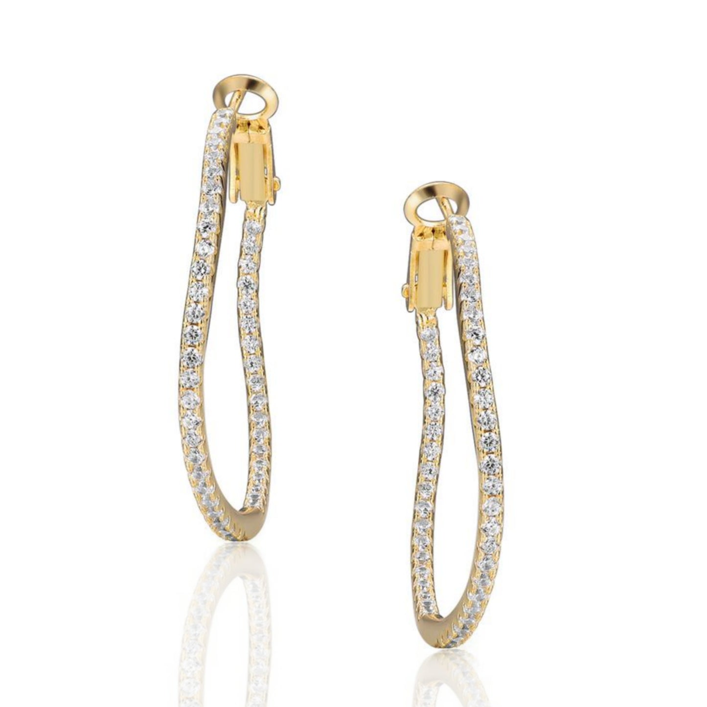 Round Wavy CZ Inside Out Hoop Earrings - HK Jewels
