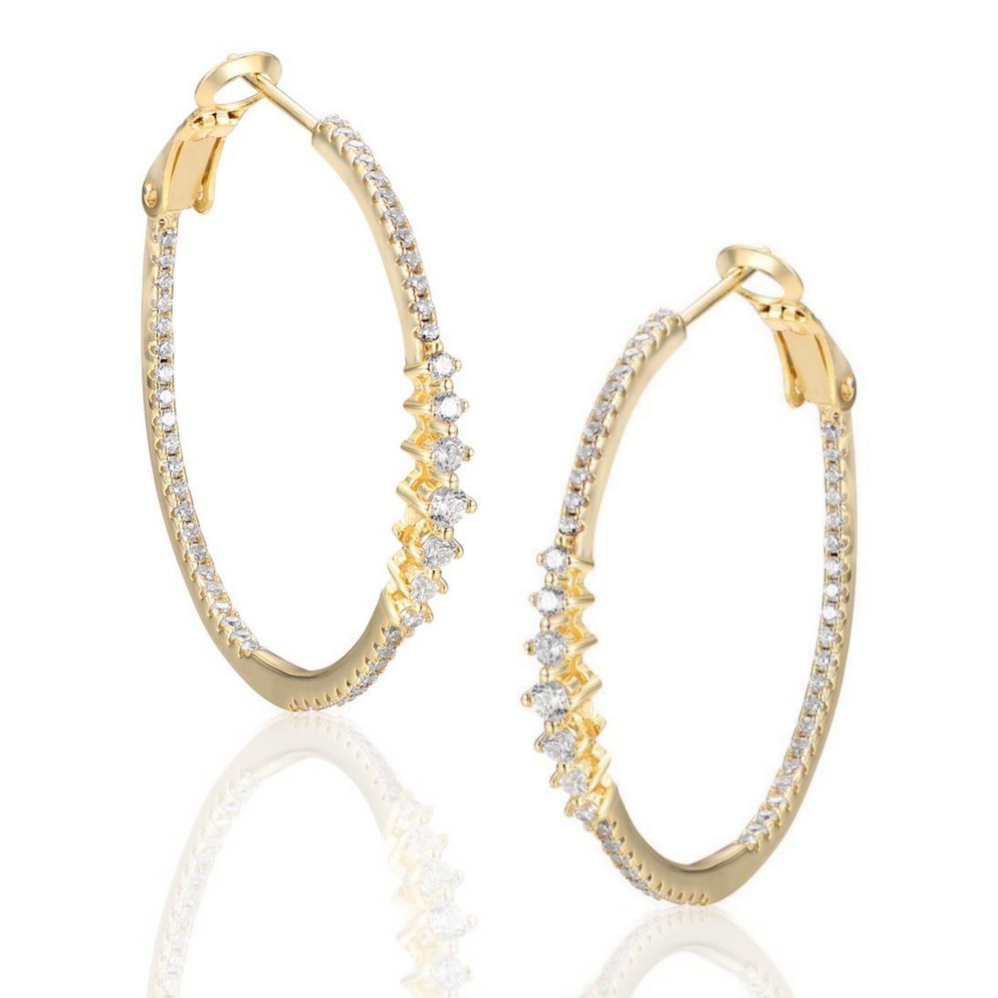 Round CZ Hoop Earrings with Front Large CZs - HK Jewels