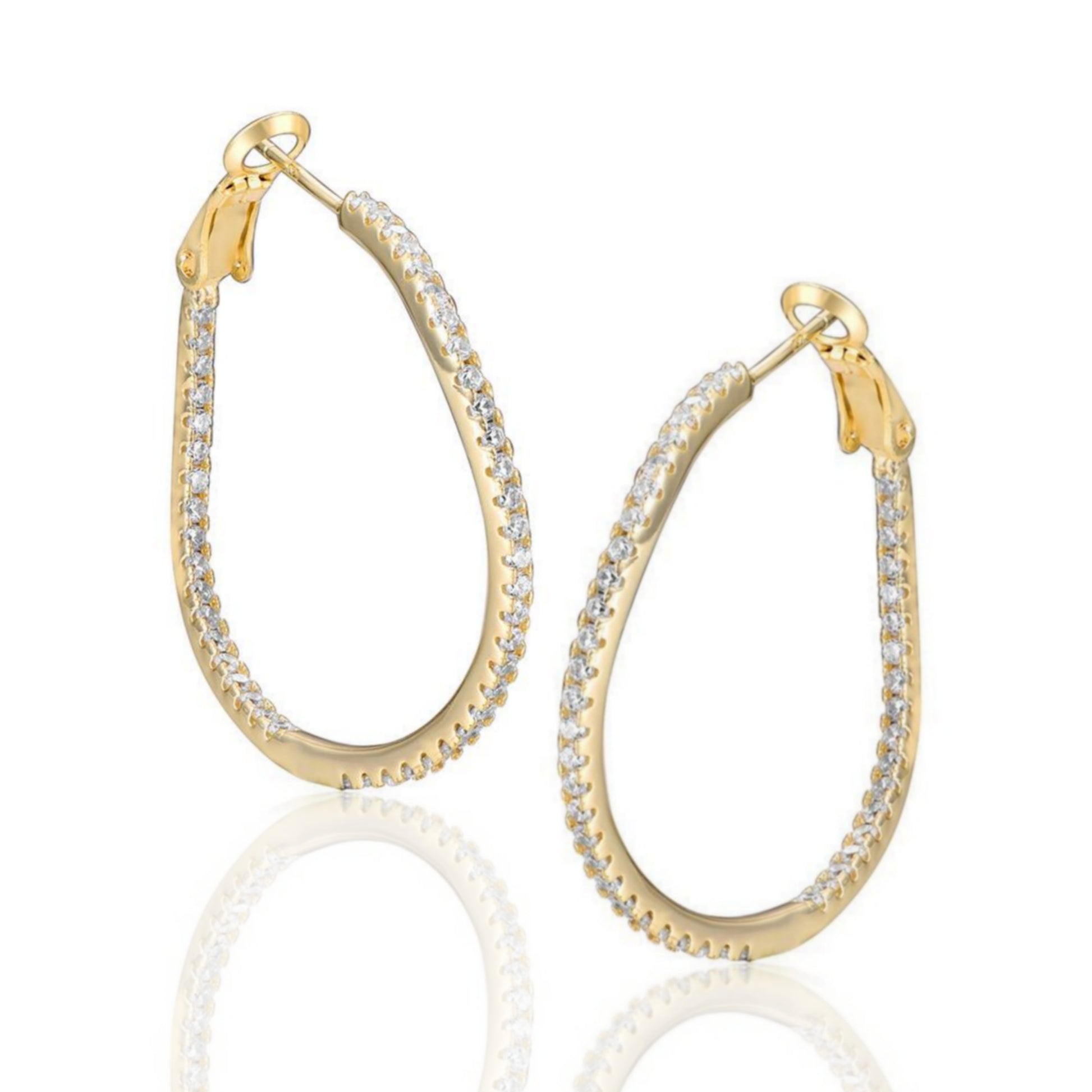 Round Wavy CZ Inside Out Hoop Earrings - HK Jewels