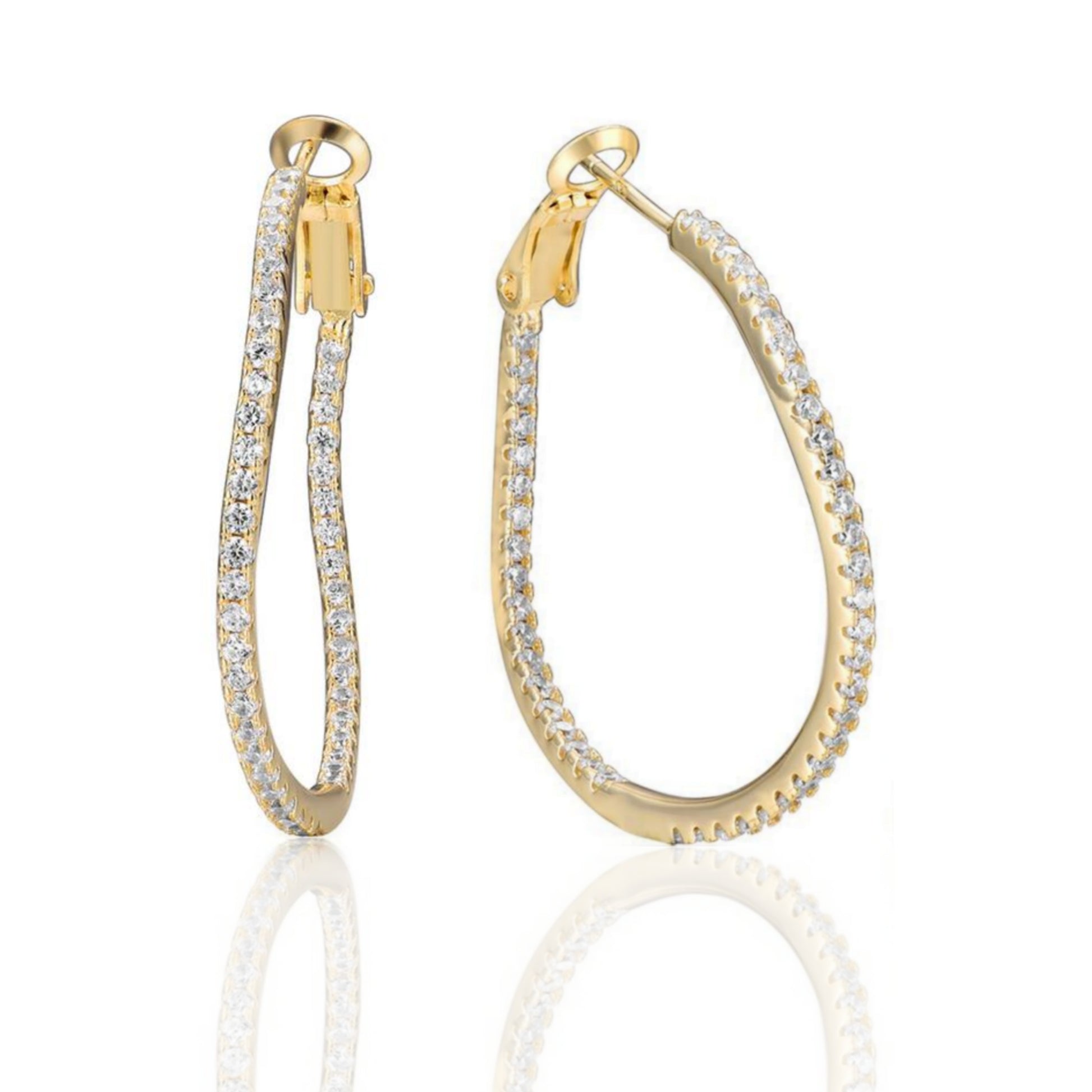 Round Wavy CZ Inside Out Hoop Earrings - HK Jewels