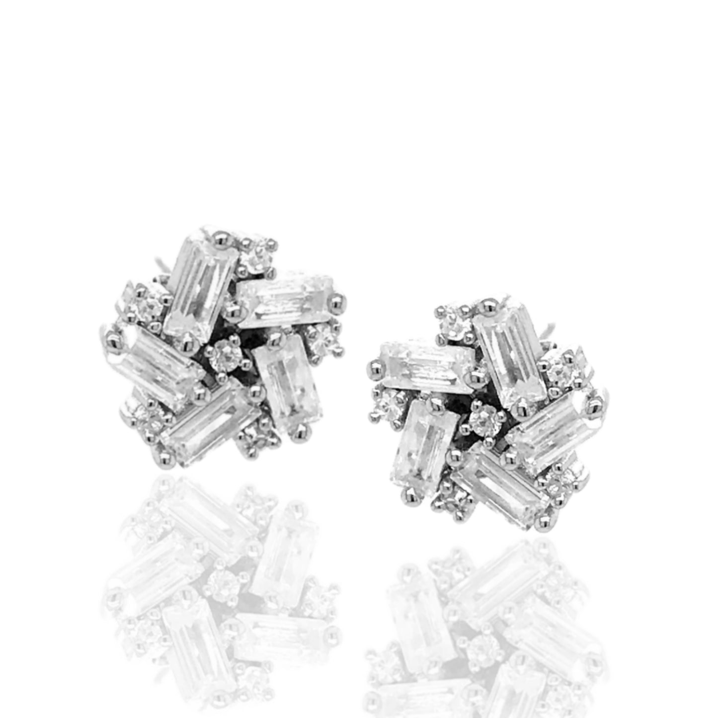 Sterling Silver Baguette Studs - HK Jewels