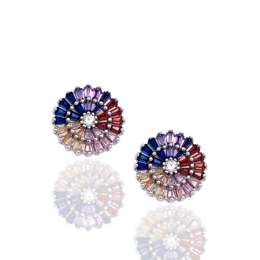 Sterling Silver Rainbow Circle Studs - HK Jewels