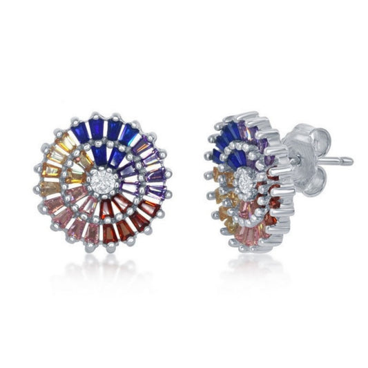Sterling Silver Rainbow Circle Studs - HK Jewels