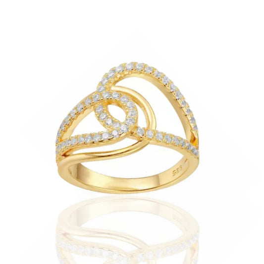 Sterling Silver Gold Plated Interlocking Ring - HK Jewels