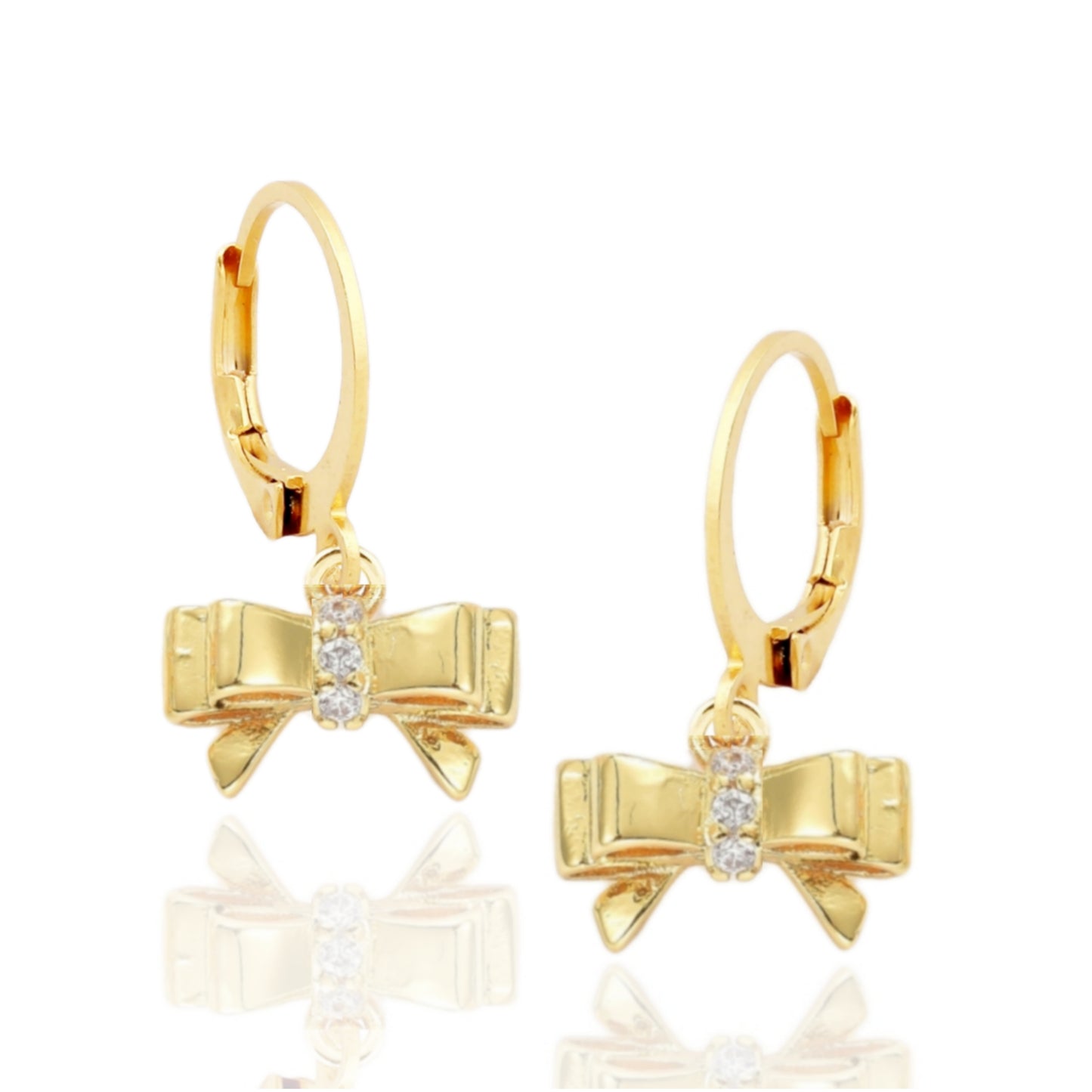 Shiny CZ 2-Layered Bowknot Surgical Steel Earrings - HK Jewels