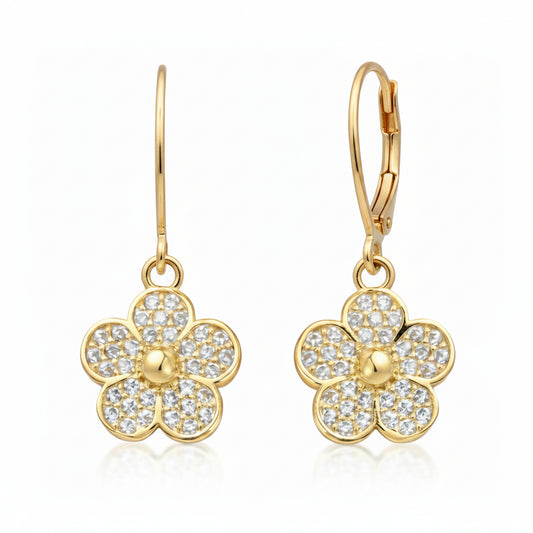Gold Plated Surgical Steel Flower CZ Earrings - HK Jewels