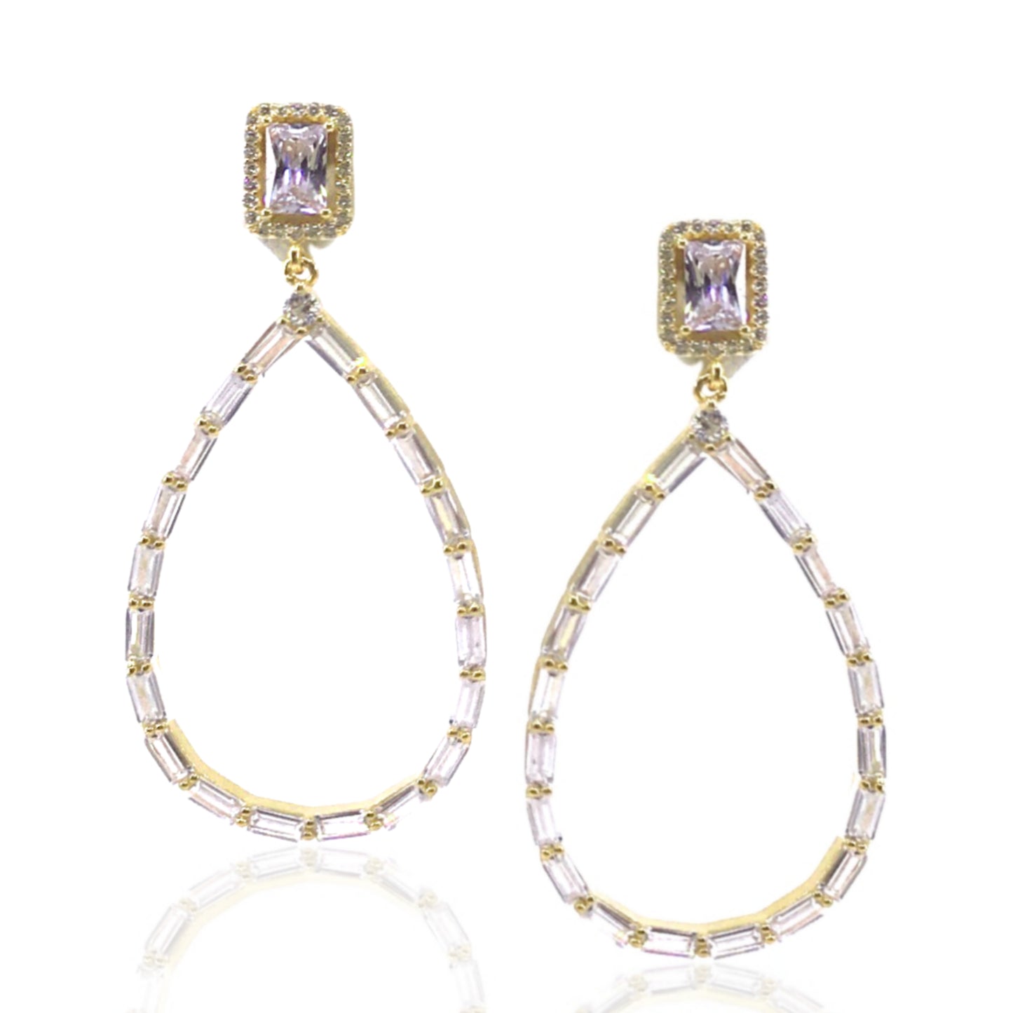 Rose Gold / Gold / Rhodium Plated Sterling Silver Baguette Teardrop Earrings - HK Jewels