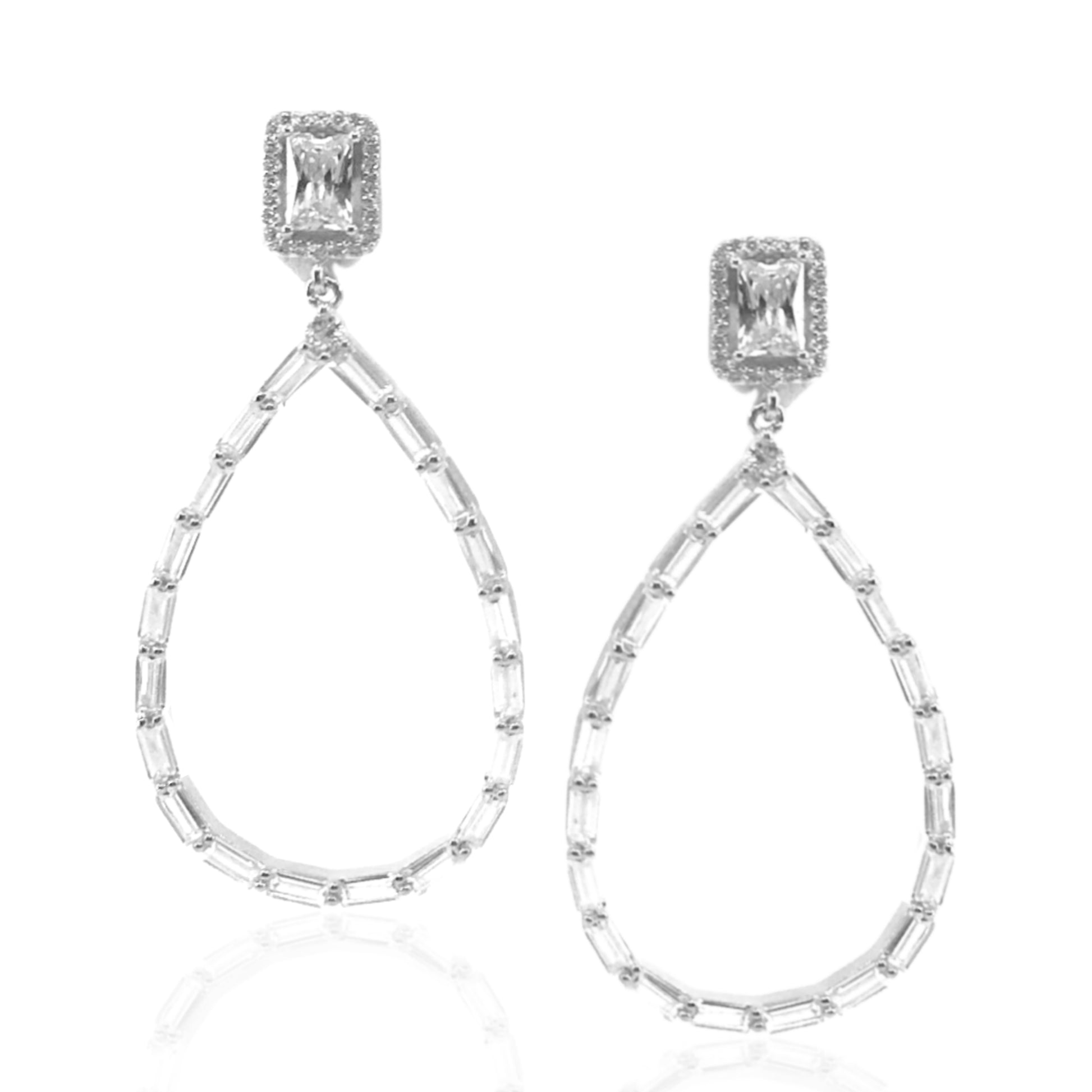 Rose Gold / Gold / Rhodium Plated Sterling Silver Baguette Teardrop Earrings - HK Jewels