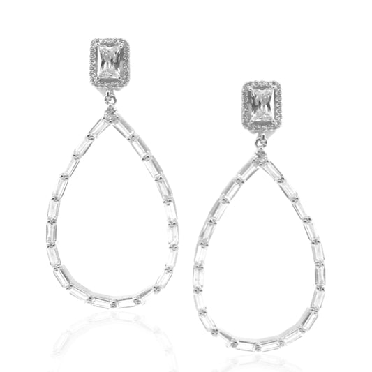 Rose Gold / Gold / Rhodium Plated Sterling Silver Baguette Teardrop Earrings - HK Jewels