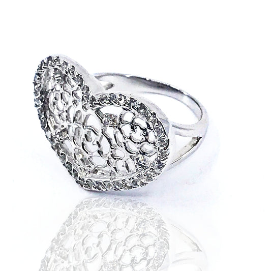 Sterling Silver Micro Pave Heart Ring - HK Jewels