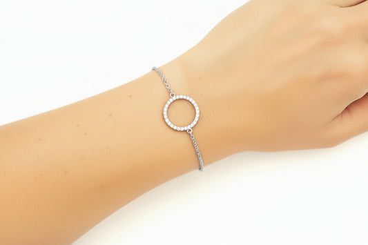 Sterling Silver Medium CZ Circle Bracelet - HK Jewels