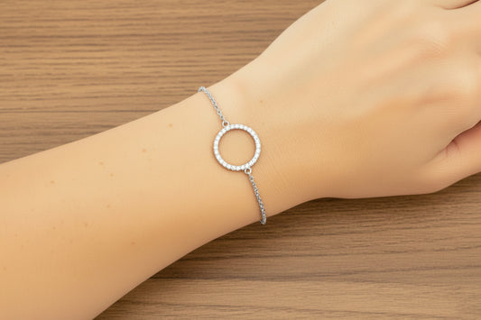 Sterling Silver Medium CZ Circle Bracelet - HK Jewels