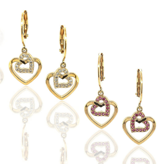 Surgical Steel Gold Plated CZ Heart Inside Heart Earring - HK Jewels