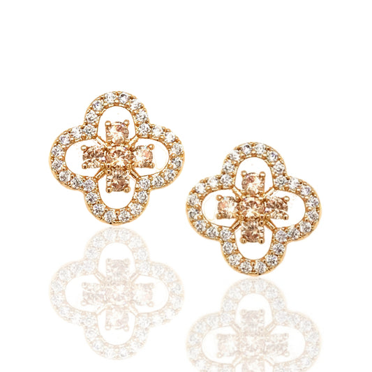Surgical Steel Champagne Clover Stud Earrings - HK Jewels