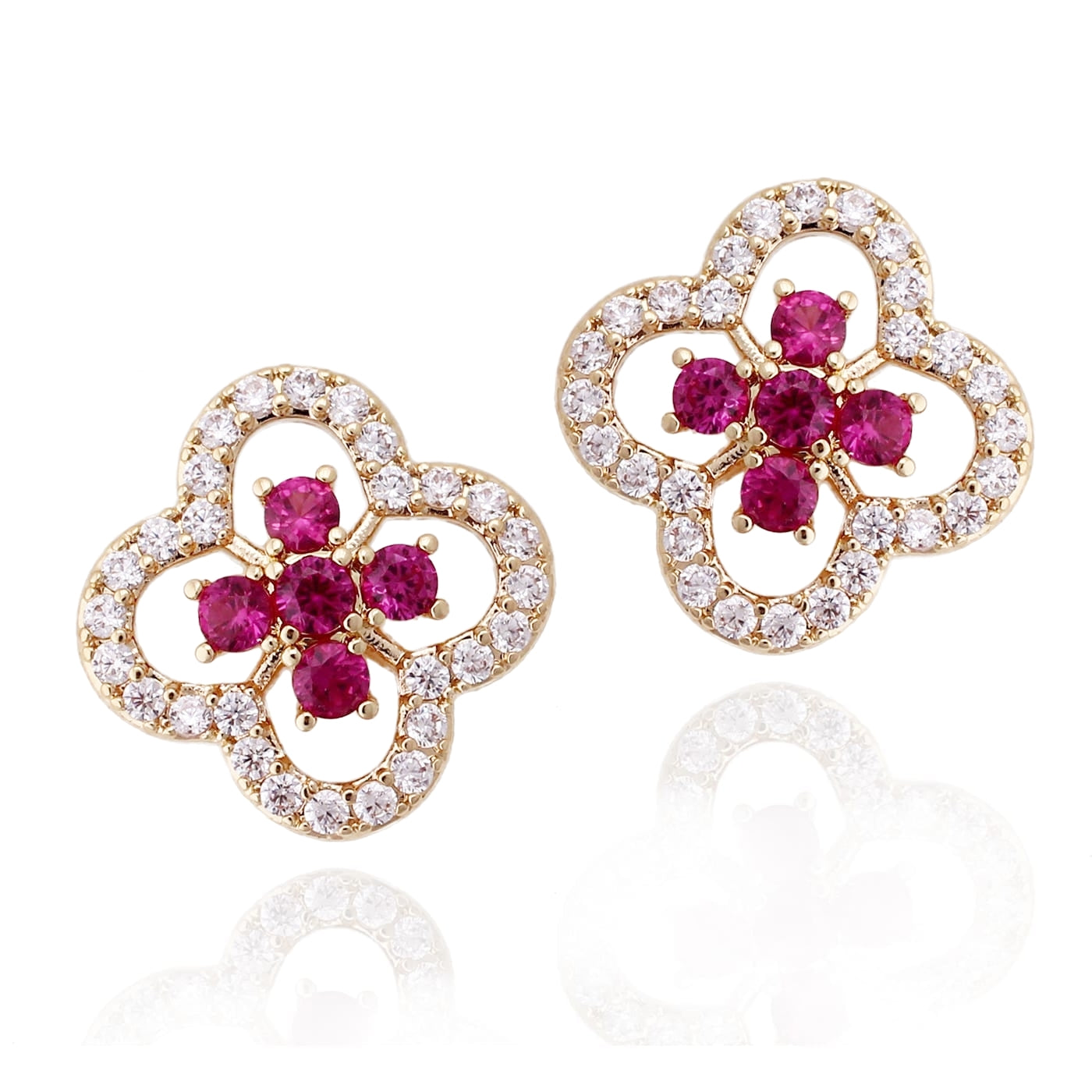 Surgical Steel Fuchsia Clover Stud Earrings - HK Jewels