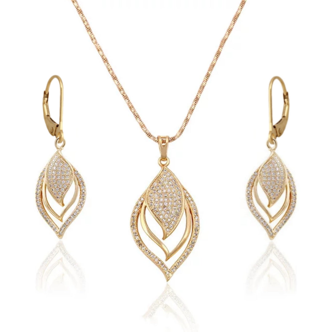 Surgical Steel Leverback Leaf Earrings and Pendant Set - HK Jewels